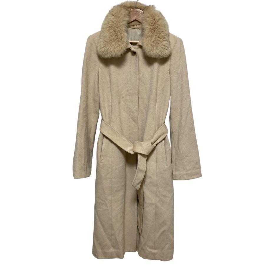 極美品☆ANAYI アナイ アンゴラ混ファー付きノーカラーコート キャメル