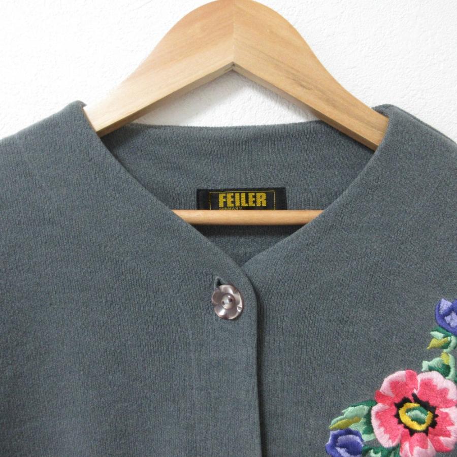 フェイラー　カーディガン feiler（フェイラー） 良品 フラワー刺繍 Vネック ロングカーディガン