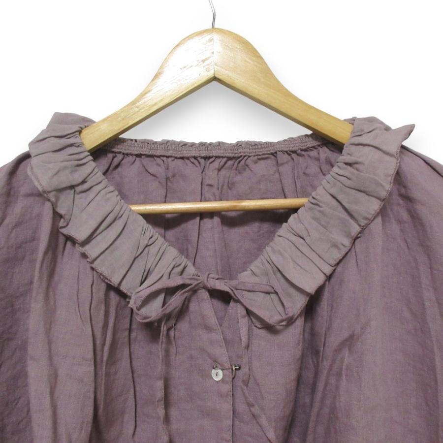 新品同様 24AW nest Robe ネストローブ リネン100％ 3/4スリーブ シアーフリルブラウス シャツ 01243-1143 サイズF パープル系 レディース 古着 中古 USED nest Robe（ネストローブ） 新品同様 24AW nest Robe リネン100％ 3/4
