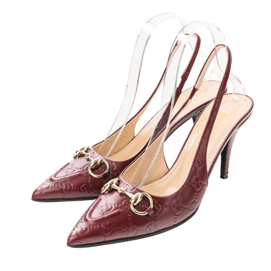 GUCCI（グッチ） 新品同様 GGシマレザー ホースビット スリングバック