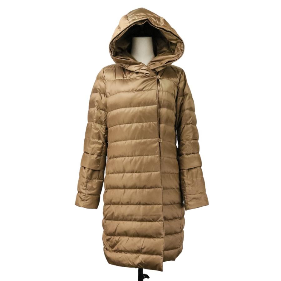 良品 Max Mara The Cube マックスマーラ ザキューブ リバーシブル フーデッド ダウンコート ポーチ付き サイズ42 キャメル レディース 古着 中古_4