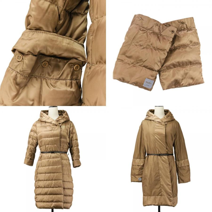 良品 Max Mara The Cube マックスマーラ ザキューブ リバーシブル フーデッド ダウンコート ポーチ付き サイズ42 キャメル レディース 古着 中古_6