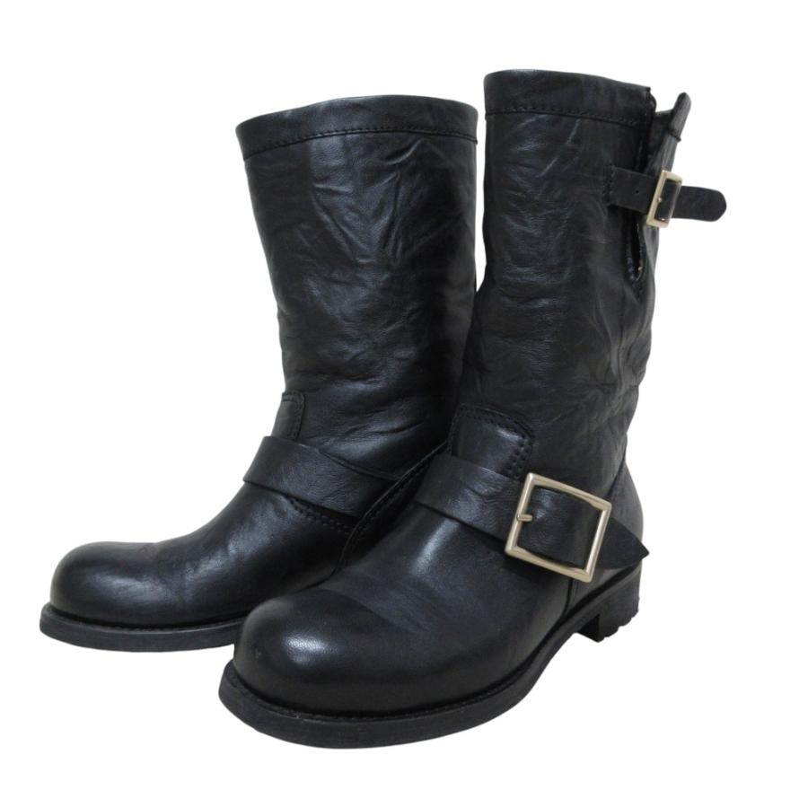 JIMMY CHOO ブラックレザーエンジニアブーツ
