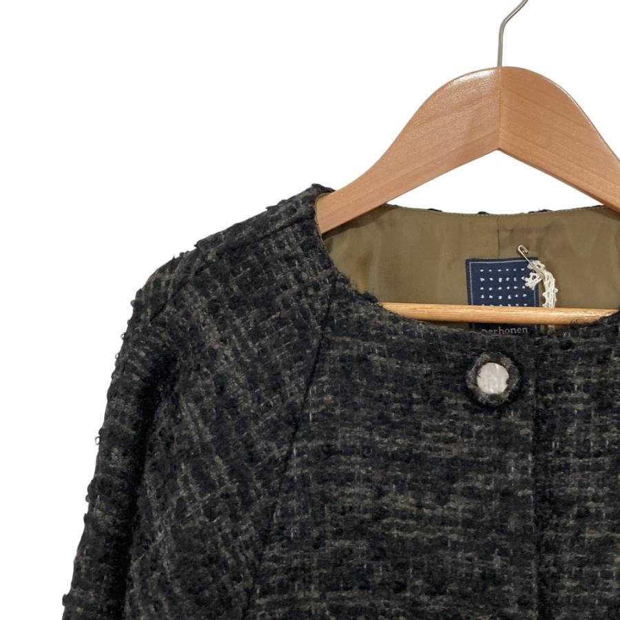 mina perhonen（ミナペルホネン） 美品 cognac ツイード ノーカラー 