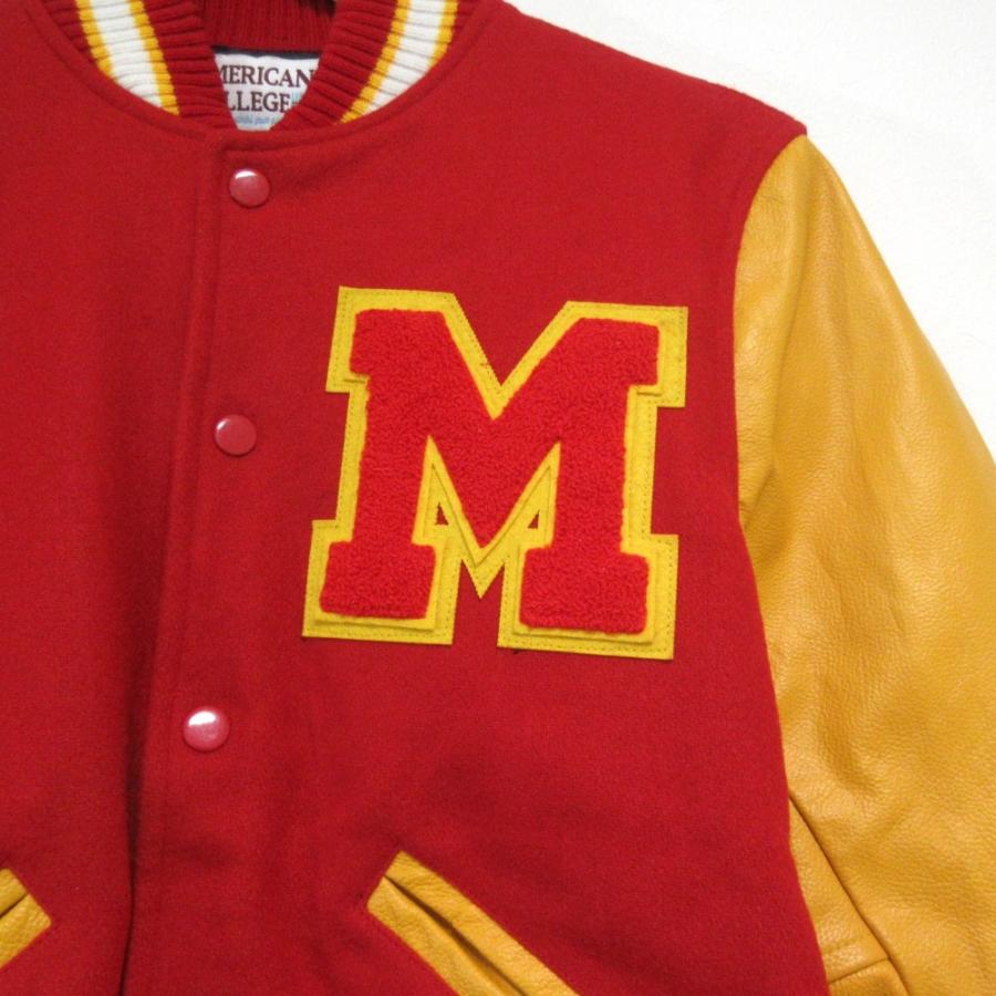 美品 AMERICAN COLLEGE アメリカンカレッジ Mワッペン レザースリーブ 