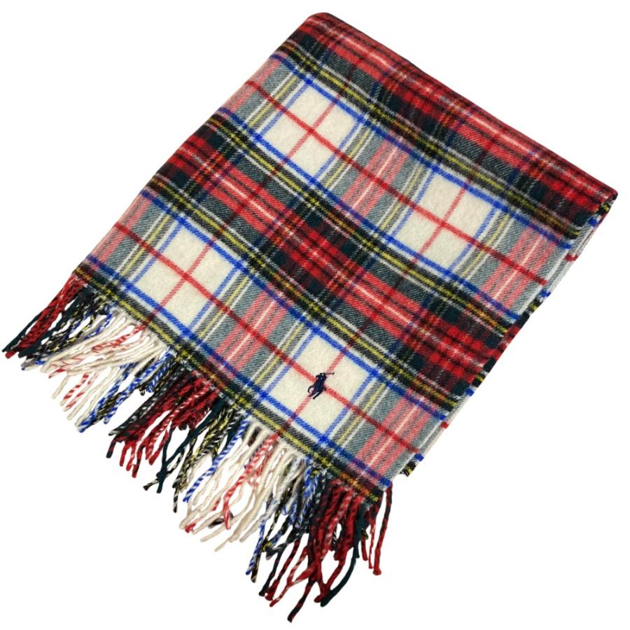 美品 RALPH LAUREN ラルフローレン チェック ウール フリンジ 大判