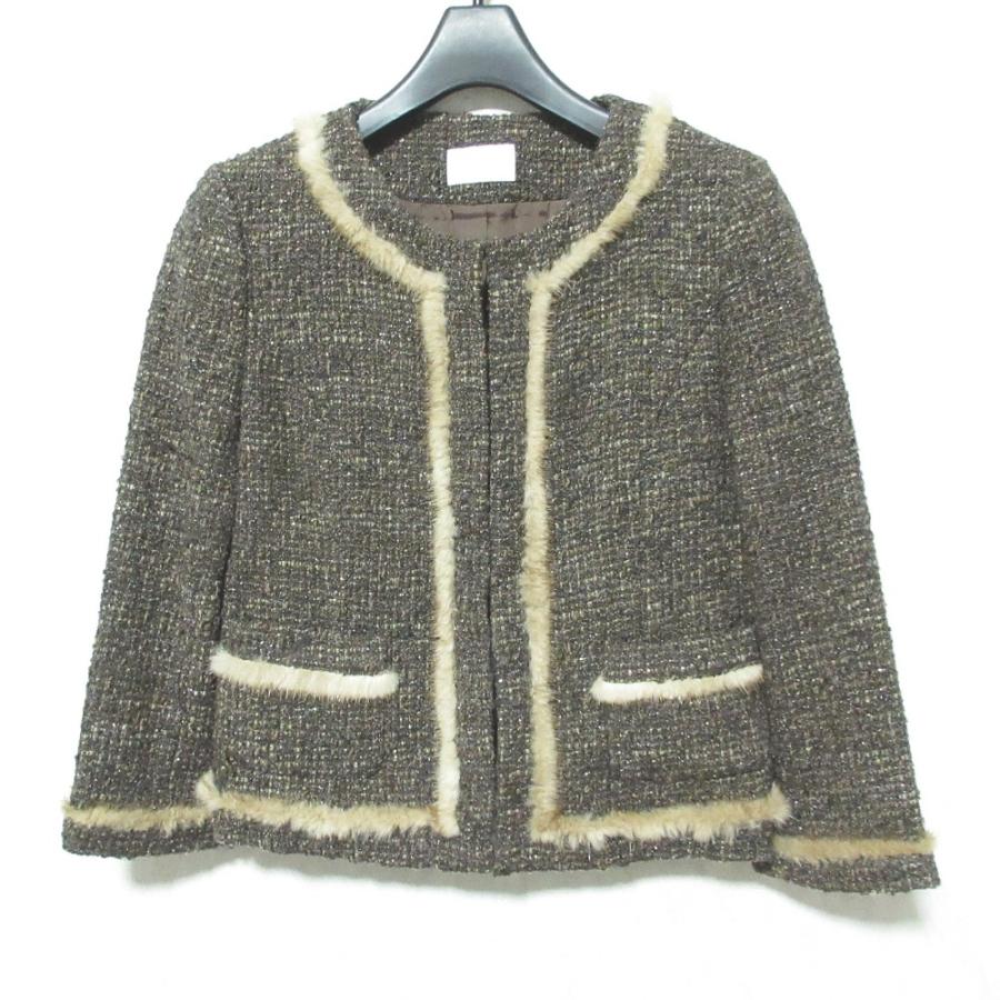 Harrods（ハロッズ） 美品 ミンクファートリム ツイードノーカラー 