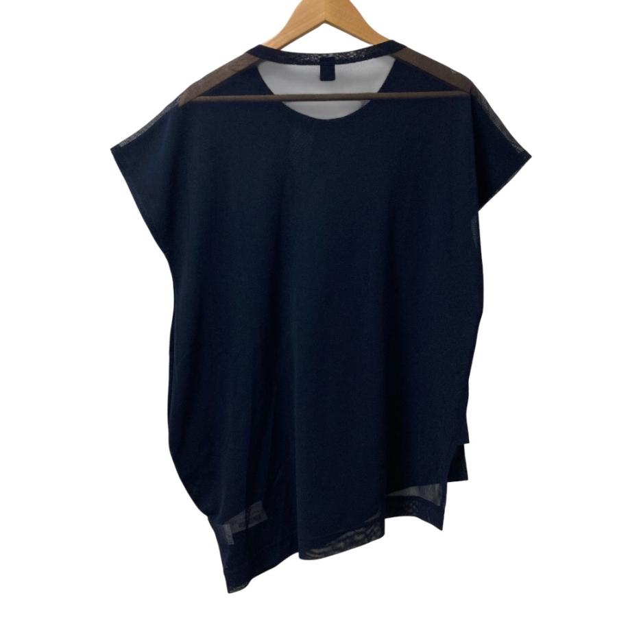 美品 Y's ワイズ ヨウジヤマモト POLYESTER TULLE x WOOL NEEDLE PUNCH UNBALANCE T-SHIRT Tシャツ YB-T06-672 サイズ2 ネイビー レディース 古着 中古 USED Y's（ワイズ） 美品 ヨウジヤマモト POLYESTER TULLE x WOOL NEEDLE