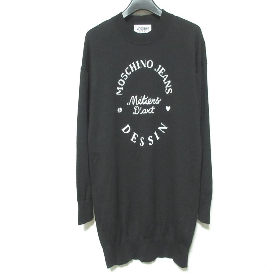 美品 MOSCHINO JEANS モスキーノジーンズ ロゴジャガード ロングニット 