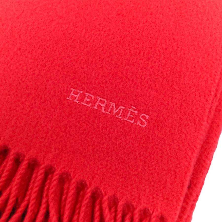 30　エルメス　マフラー　クリーニング済み 赤色 Hermès エルメス マフラー ストール ロゴ刺繍 クリーニング済み
