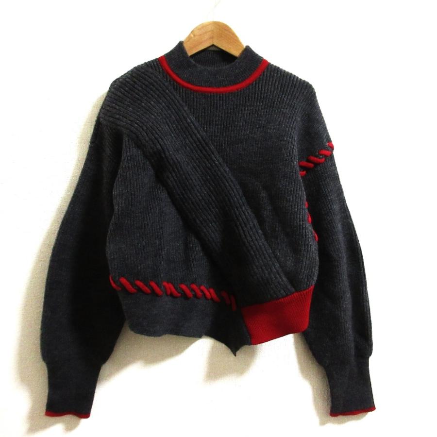 美品 24AW UN3D. アンスリード ポイントステッチ セーター スカート セットアップ 522462602401/522460802301 サイズ38 グレー レディース 古着 中古_1