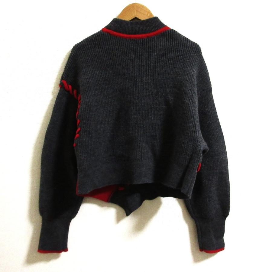 美品 24AW UN3D. アンスリード ポイントステッチ セーター スカート セットアップ 522462602401/522460802301 サイズ38 グレー レディース 古着 中古_3