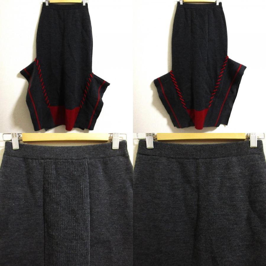 美品 24AW UN3D. アンスリード ポイントステッチ セーター スカート セットアップ 522462602401/522460802301 サイズ38 グレー レディース 古着 中古_5