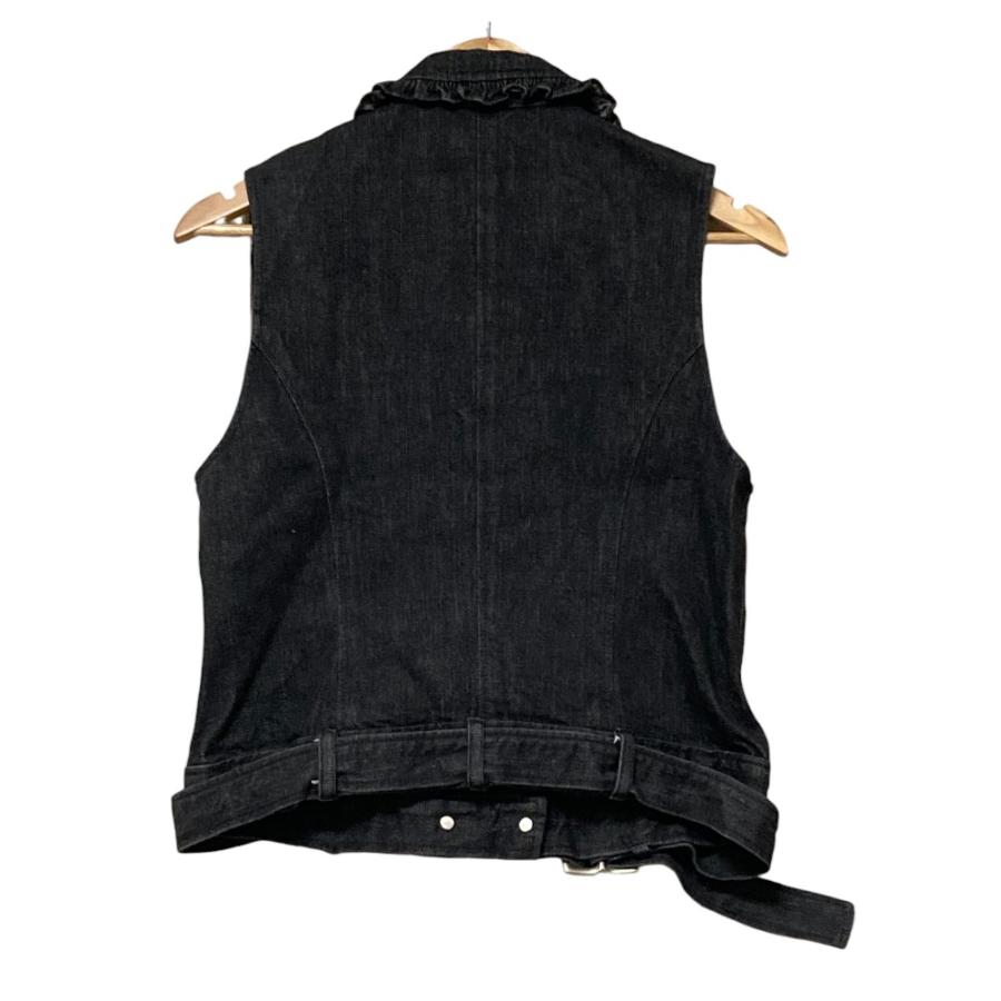 美品 PINK HOUSE ピンクハウス フリル デニムベスト ジレ ブラックグレー レディース 古着 中古 USED PINK HOUSE（ピンクハウス） 美品 フリル ダブルブレスト デニム ジレ