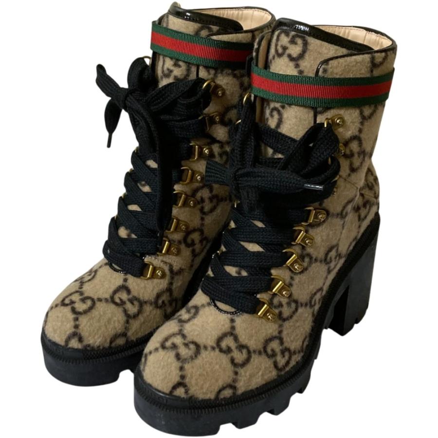 GUCCI　グッチ　レインブーツ　GG　シェリーライン　グリーン GUCCI（グッチ） 美品 GG柄 シェリーライン ウール アンクルブーツ
