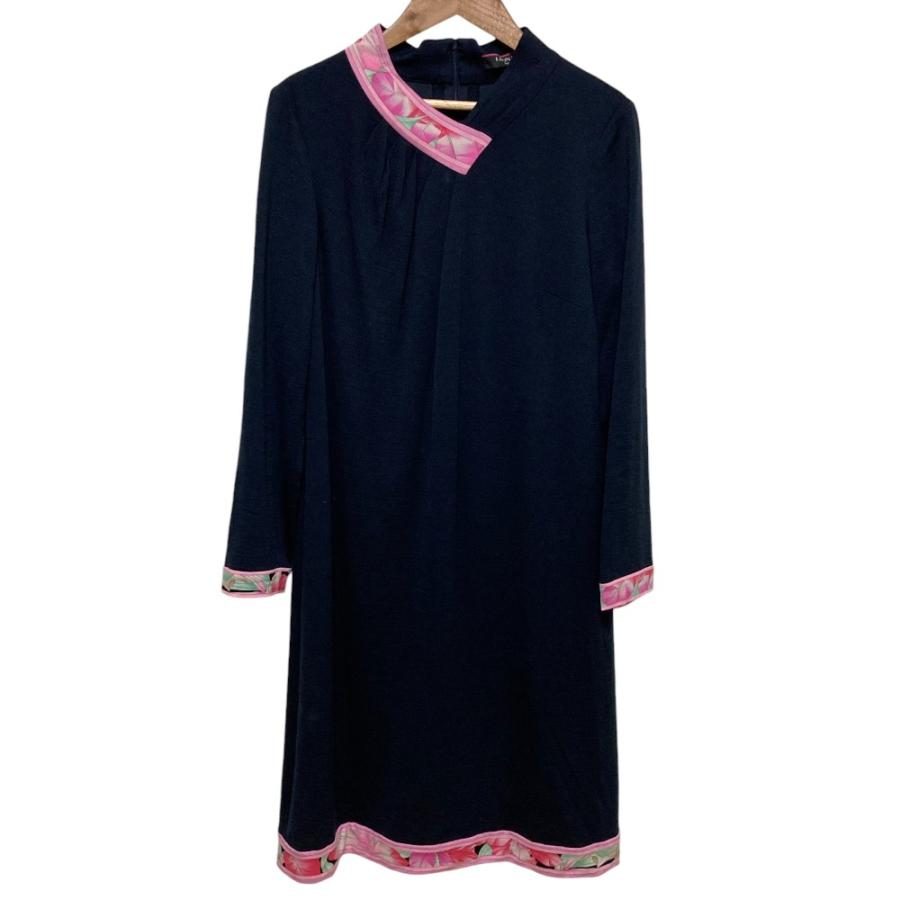 レオナール 花柄 ワンピース パイピング フローラル ブラック XLサイズ レオナール 花柄 ワンピース パイピング フローラル ブラック XLサイズ