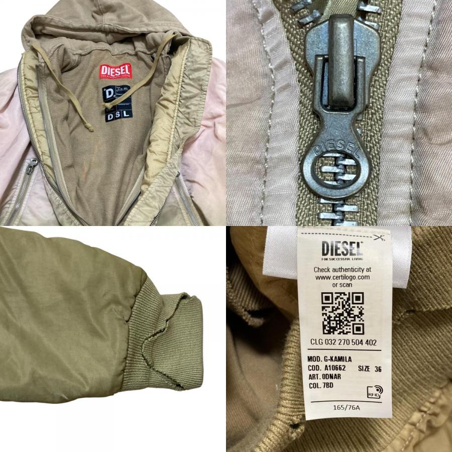 DIESEL ディーゼル G-Kamila パーカー レイヤード MA-1 フライトジャケット サイズ36 ピンク×カーキ レディース 古着 中古 USED DIESEL（ディーゼル） G-Kamila パーカー レイヤード MA-1 フライト