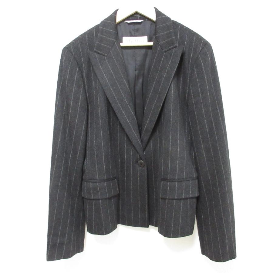 Max Mara マックスマーラ カシミヤブレンド テーラードジャケット スカート スーツ セットアップ サイズ48 ダークグレー レディース 古着 中古 USED Max Mara（マックスマーラ） カシミヤブレンド テーラードジャケット