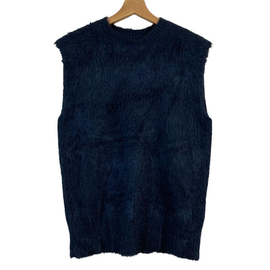 美品 JIL SANDER ジルサンダー シルクシャギーニット ノースリーブセーター ベスト サイズ34 ネイビー レディース 古着 中古 USED JIL SANDER（ジルサンダー） 美品 シルクシャギーニット ノースリーブ
