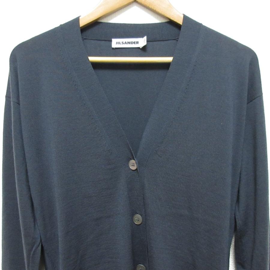 美品 JIL SANDER ジルサンダー Vネック ウールニットカーディガン サイズ36 ネイビー レディース 古着 中古 USED JIL SANDER（ジルサンダー） 美品 Vネック ウールニットカーディガン