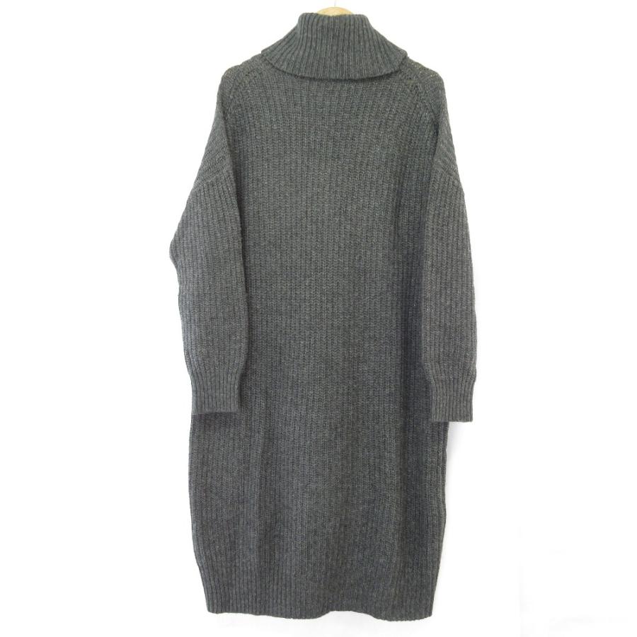 【美品】セオリーリュクス タートルネックニットワンピース ロング丈 ダークグレー theory luxe（セオリーリュクス） 美品 タートルネック ロングニット