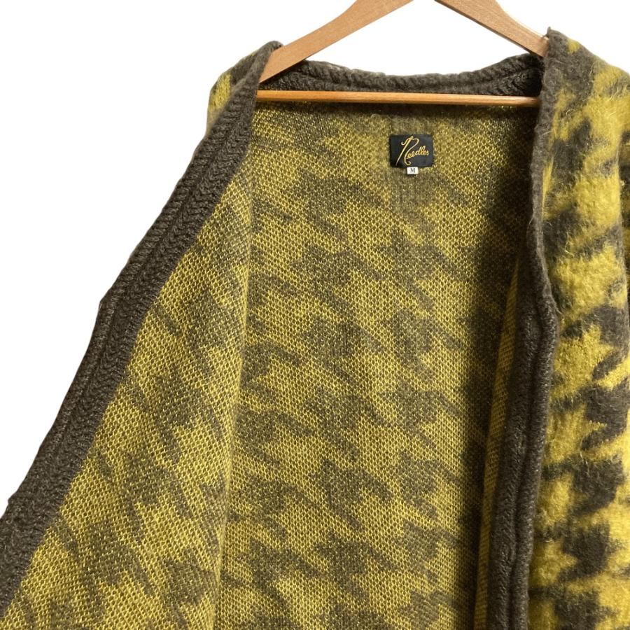 美品 Needles ニードルス ビッグハウンドトゥース モヘアニット カーディガン J0399 サイズM イエロー メンズ 古着 中古 USED Needles（ニードルス） 美品 ビッグハウンドトゥース モヘアニット