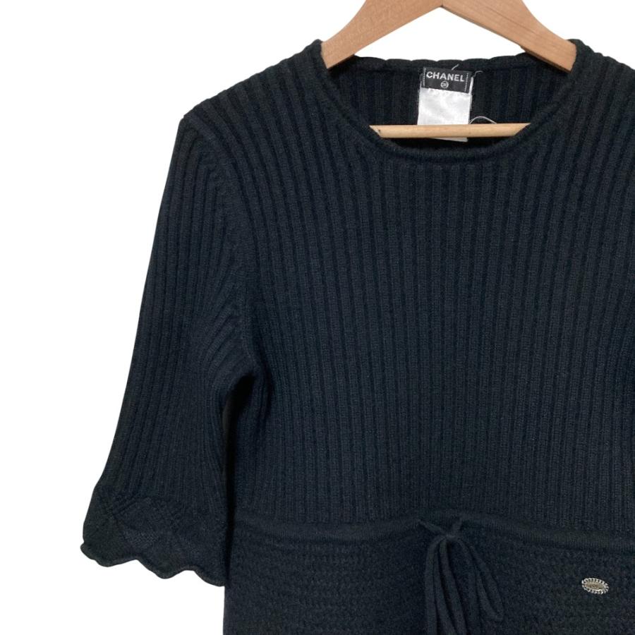 08A CHANEL シャネル スカラップ カシミヤニット ワンピース P34352 36サイズ ブラック レディース 古着 中古の画像