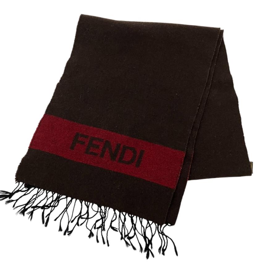FENDI（フェンディ） 良品 フリンジ ウールマフラー ブラウン メンズ