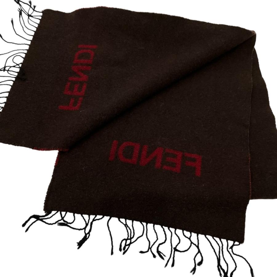 FENDI（フェンディ） 良品 フリンジ ウールマフラー ブラウン メンズ