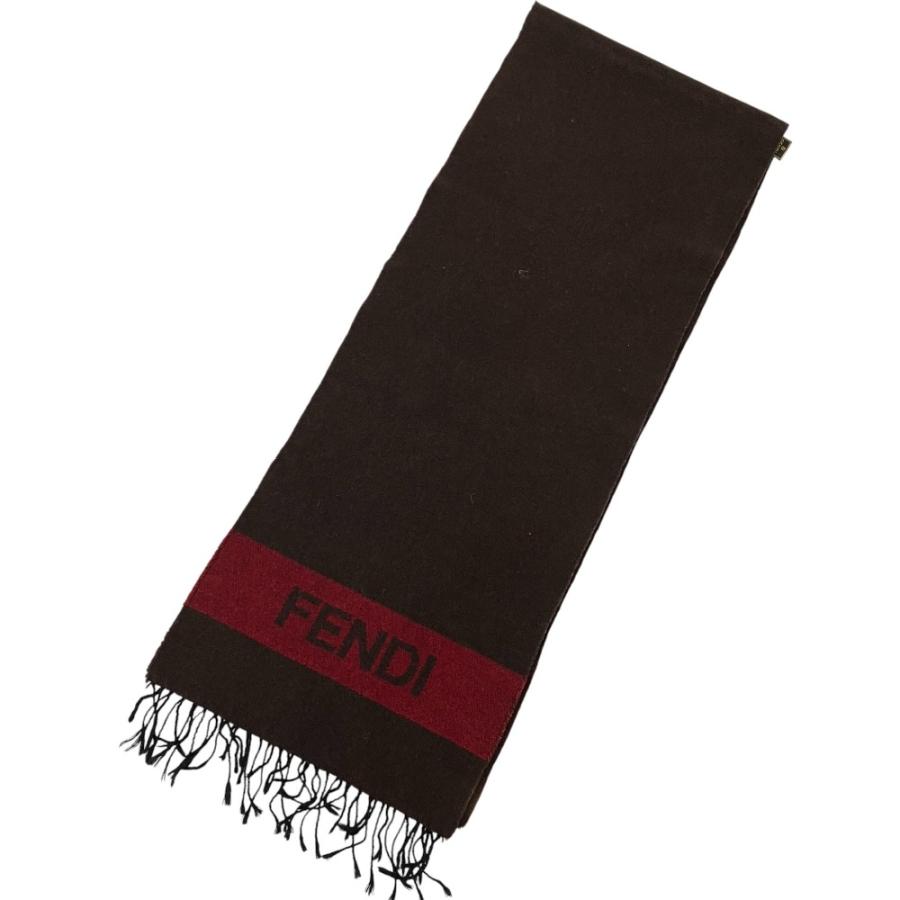 FENDI（フェンディ） 良品 フリンジ ウールマフラー ブラウン メンズ