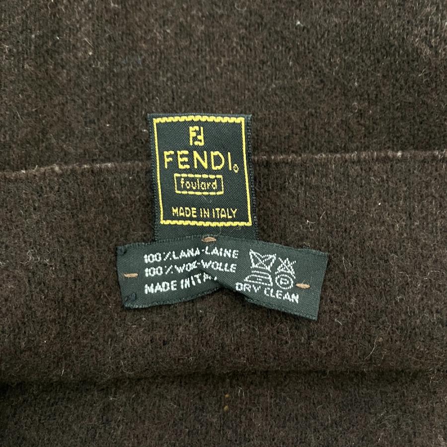 FENDI フリンジ付きブラウンマフラー FENDI（フェンディ） 良品 フリンジ ウールマフラー ブラウン メンズ