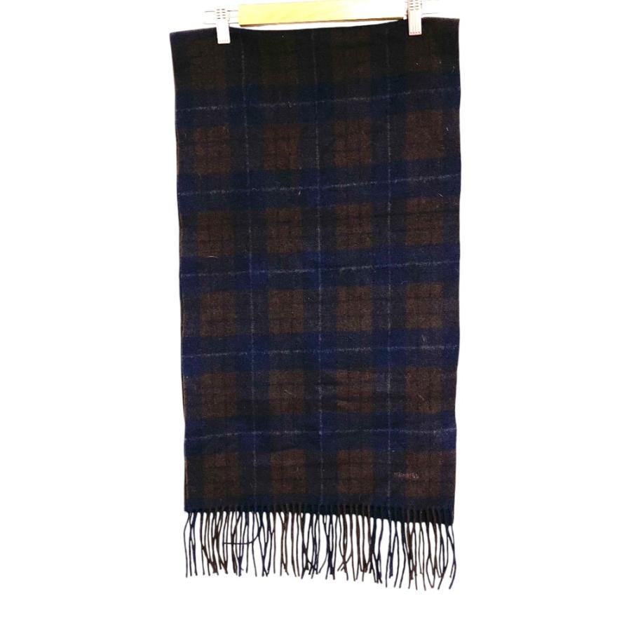 美品 HERMES エルメス カシミヤ100％ チェック マフラー ブラウン ネイビー メンズ レディース 古着 中古_1
