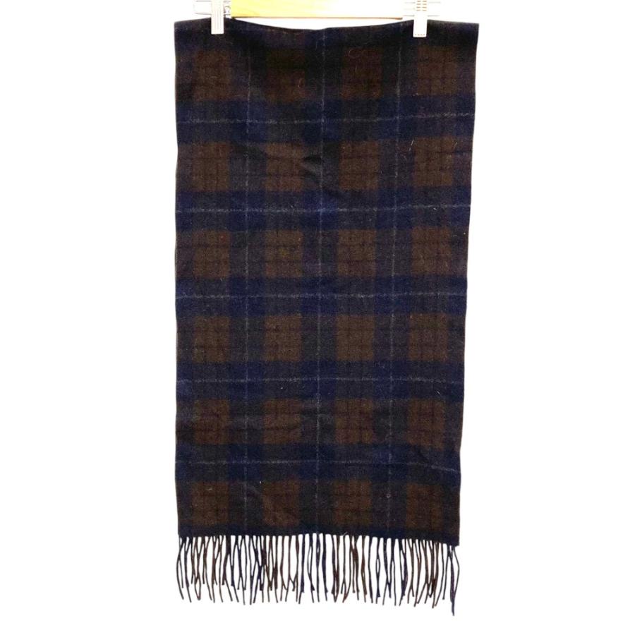 美品 HERMES エルメス カシミヤ100％ チェック マフラー ブラウン ネイビー メンズ レディース 古着 中古_2