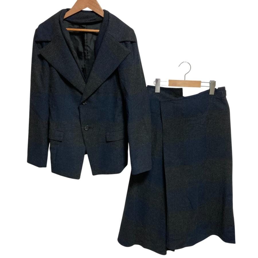 ヨウジヤマモト +NOIR シルク ジャケット＆スカート セットアップ 黒 ML Yohji Yamamoto（ヨウジヤマモト） 良品 チェックウール ジャケット