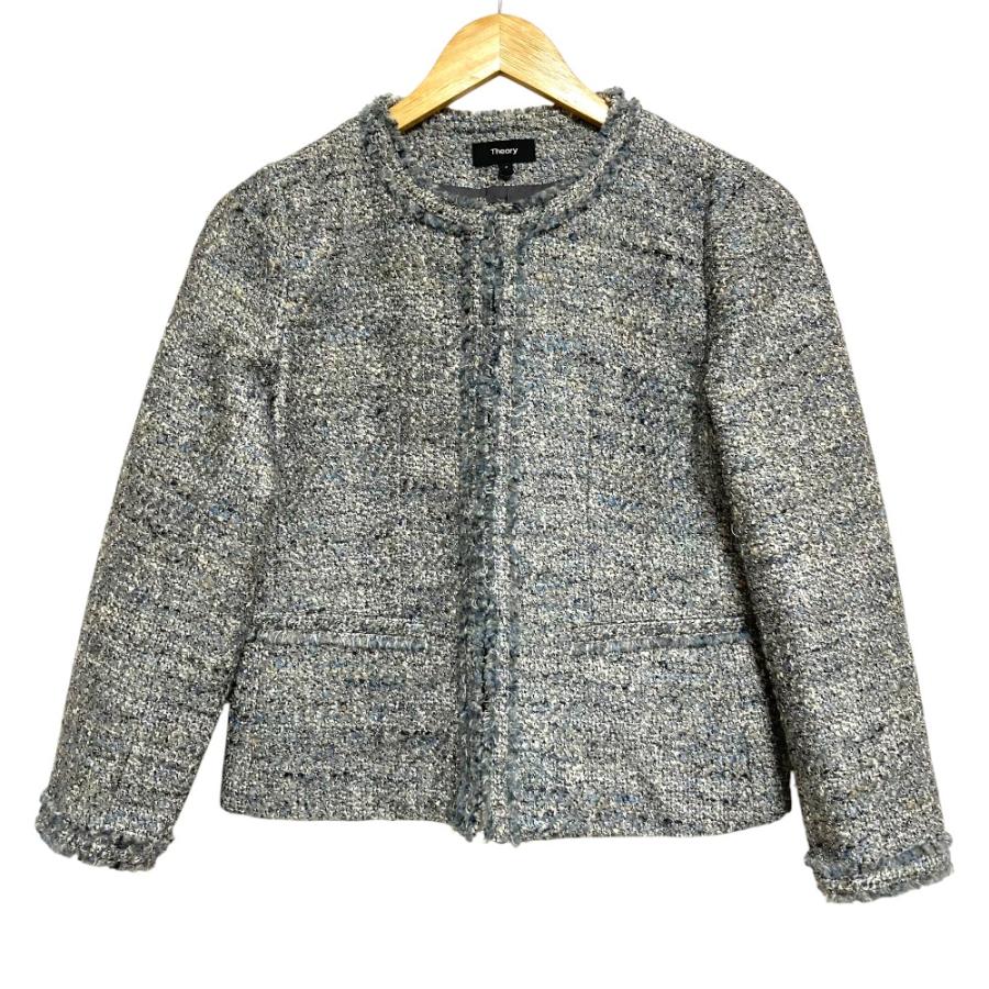 theory（セオリー） 美品 WILSHIRE TWEED FRINGE SLIM ノーカラー