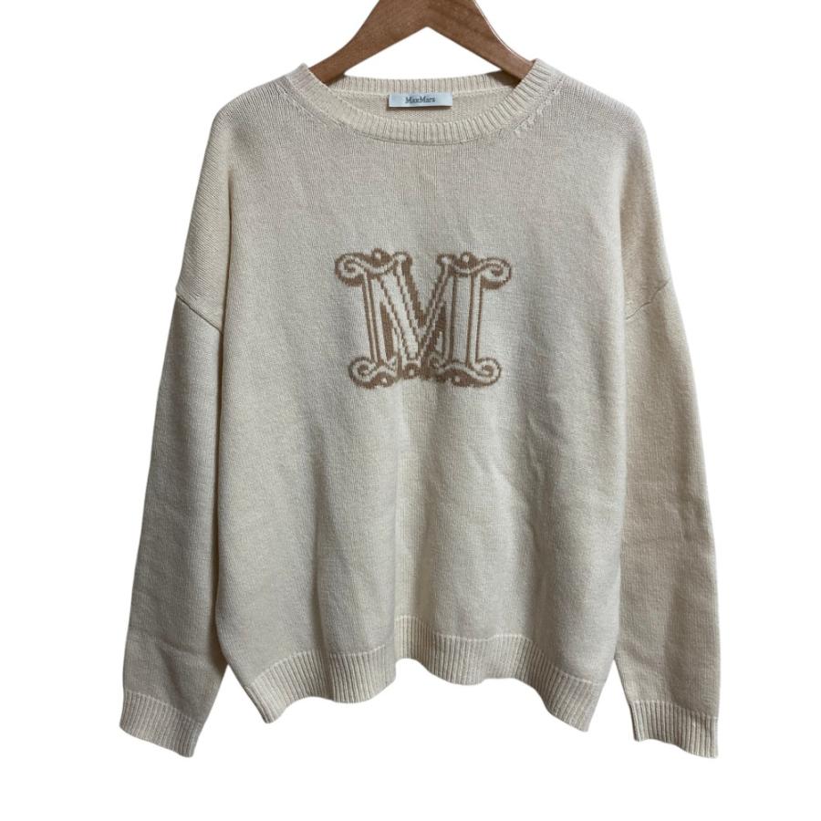 【美品】マックスマーラ カシミヤ100 ロゴニット セーター 白タグ ベージュM Max Mara（マックスマーラ） 美品 マックスマーラグラム ロゴ カシミヤ