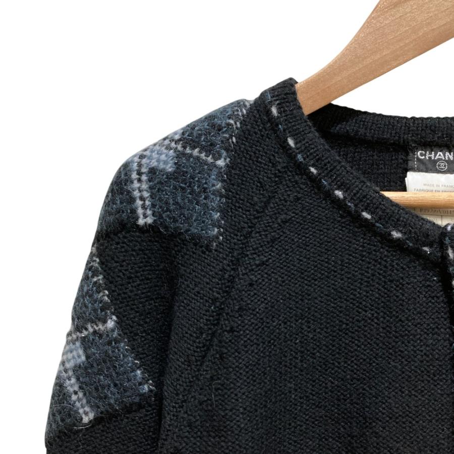 美品 02A CHANEL シャネル ココマーク カシミヤブレンド ジップ ニットカーディガン P19799 サイズ38 ブラック レディース 古着 中古の画像