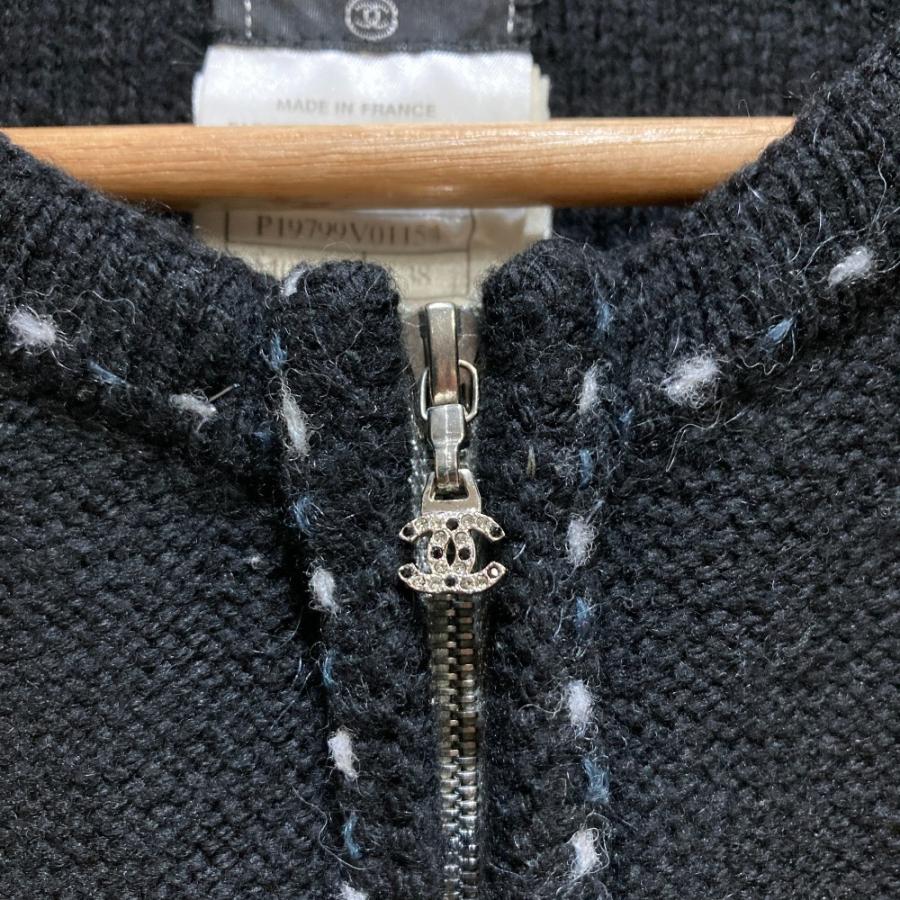 美品 02A CHANEL シャネル ココマーク カシミヤブレンド ジップ ニットカーディガン P19799 サイズ38 ブラック レディース 古着 中古の画像