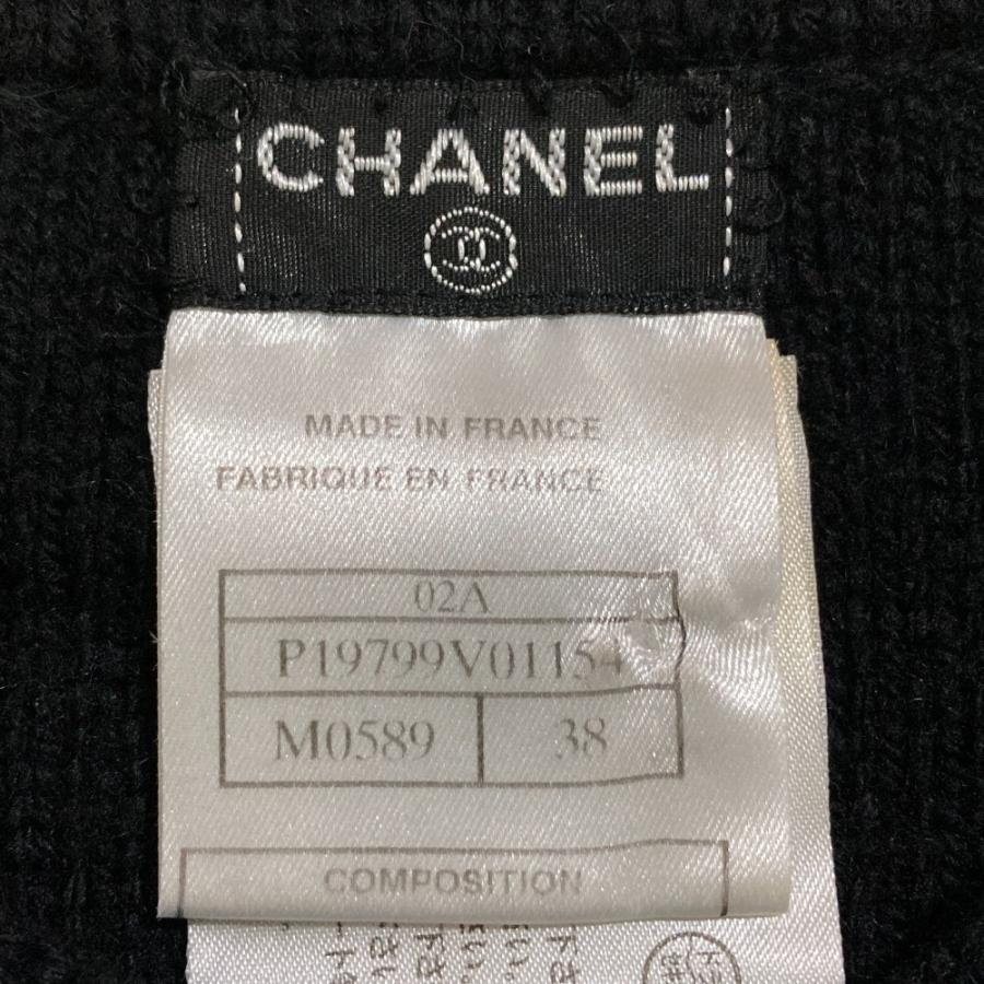 美品 02A CHANEL シャネル ココマーク カシミヤブレンド ジップ ニットカーディガン P19799 サイズ38 ブラック レディース 古着 中古の画像