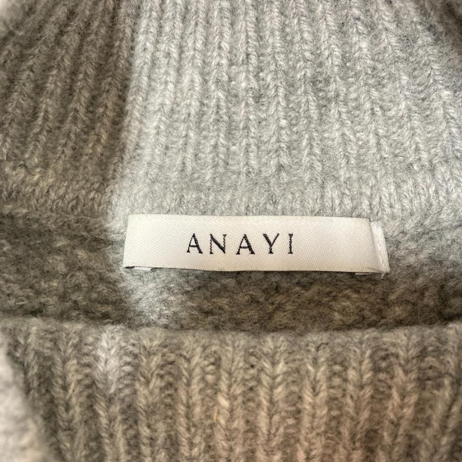 美品 23AW ANAYI アナイ ハイネック ボーダー ウール ニット セーター 38 グレー レディース 古着 中古 USED ANAYI（アナイ） 美品 23AW ANAYI ハイネック ボーダー ウール ニット