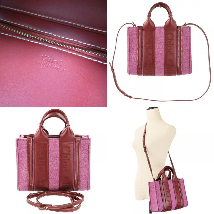 新品同様 Chloe クロエ ウッディスモール フェルト レザーショルダーバッグ 04225765-8 レッド レディース 古着 中古_9