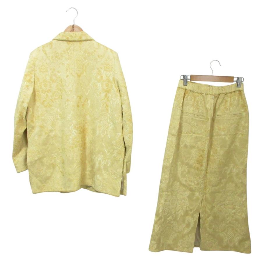 美品 23AW AMERI アメリ ジャガード ジャケット スカート セットアップ 01320690750/01320990970 F S イエロー レディース 古着 中古_1