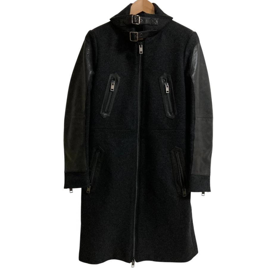 DIESEL（ディーゼル） 美品 レザー コンビ メルトン ライダース コート 