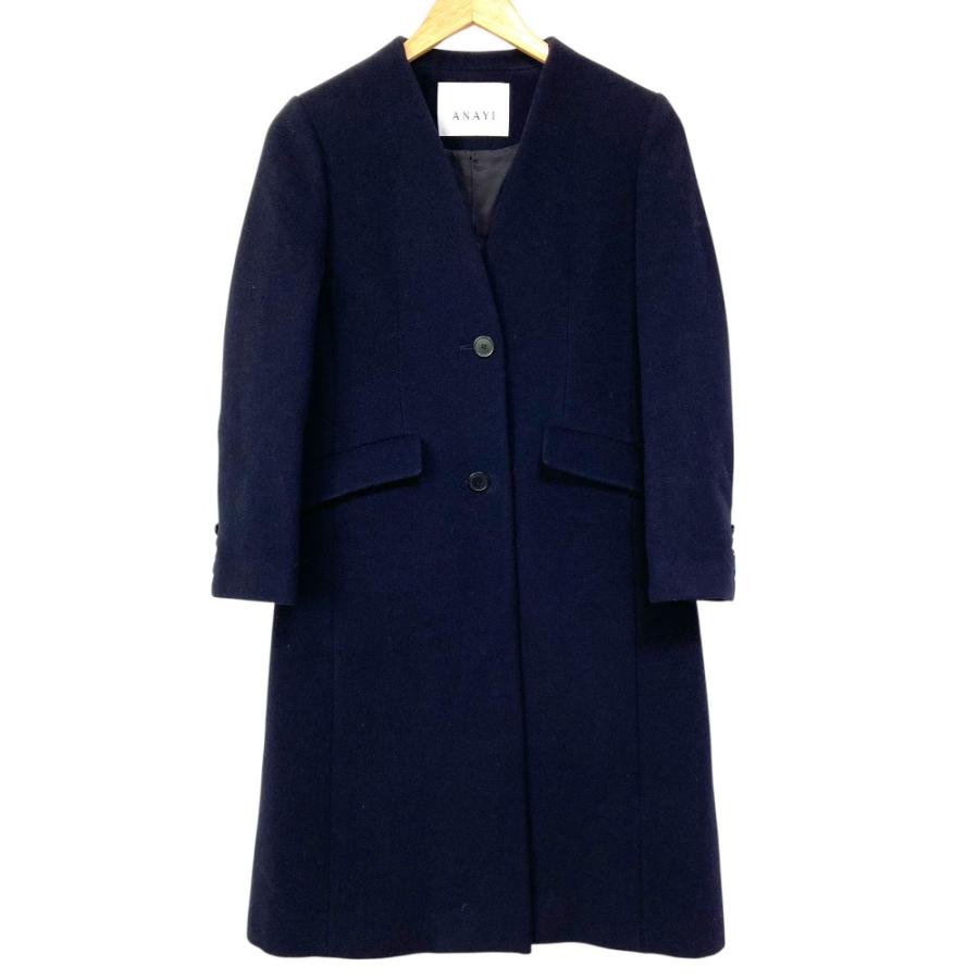 ANAYI（アナイ） 美品 ノーカラー ウール ロングコート サイズ36 