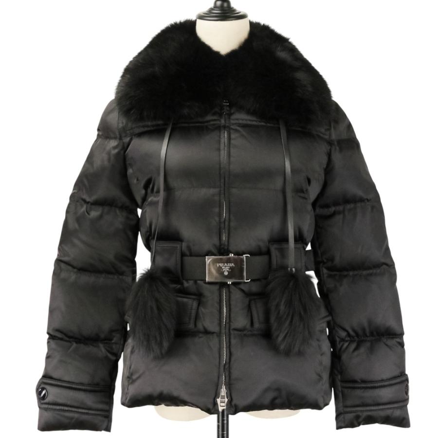 PRADA（プラダ） 新品同様 ブルーフォックスファー ベルト付きダウン
