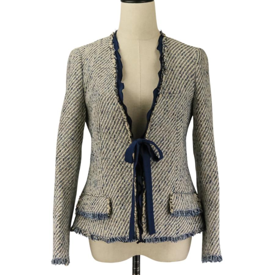 【美品✨】ETRO ノーカラー　ジャケット　40 ETRO（エトロ） 良品 ツイード ノーカラージャケット 40 ホワイト