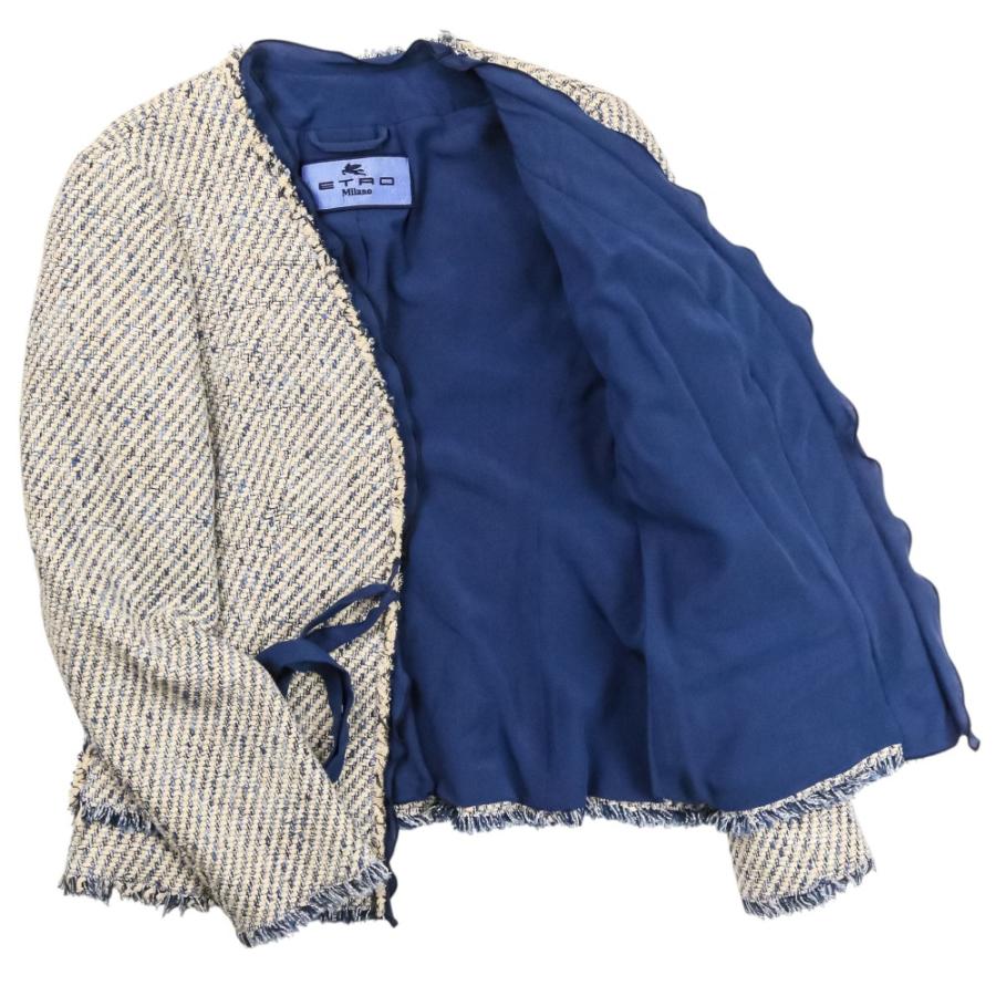 【美品✨】ETRO ノーカラー　ジャケット　40 ETRO（エトロ） 良品 ツイード ノーカラージャケット 40 ホワイト