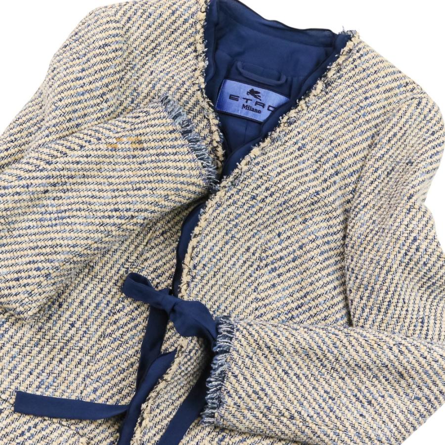 【美品✨】ETRO ノーカラー　ジャケット　40 ETRO（エトロ） 良品 ツイード ノーカラージャケット 40 ホワイト