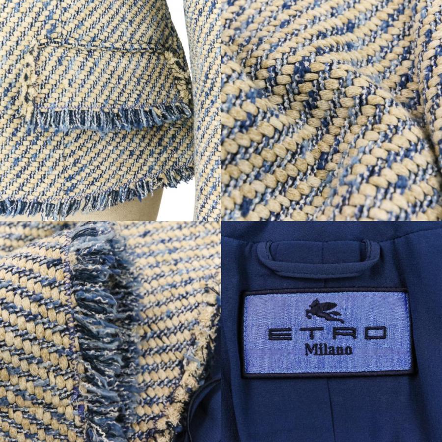 【美品✨】ETRO ノーカラー　ジャケット　40 ETRO（エトロ） 良品 ツイード ノーカラージャケット 40 ホワイト