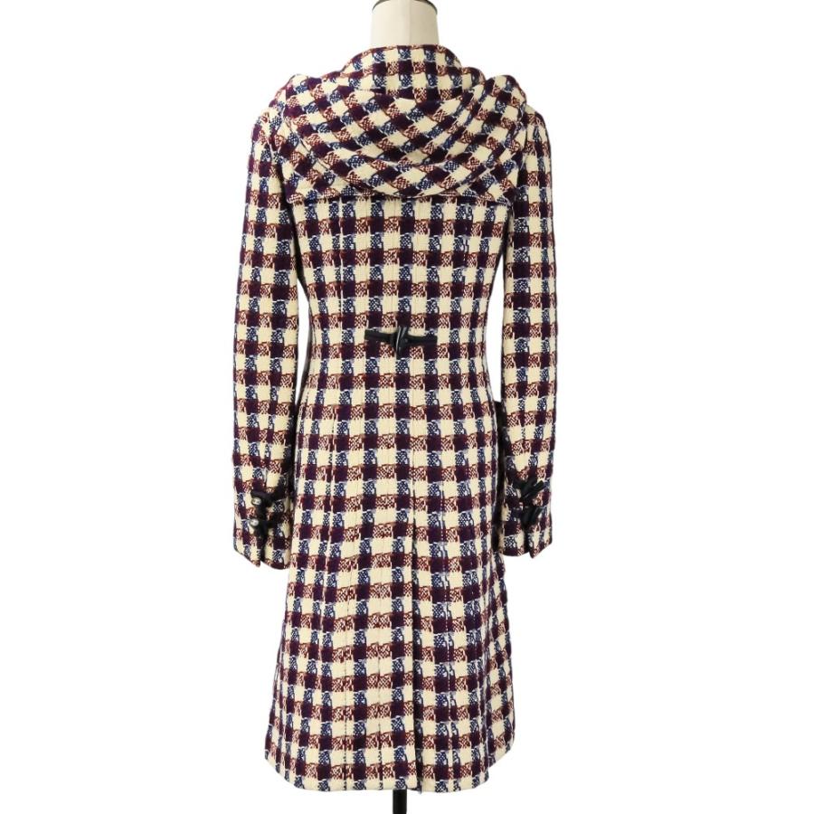 良品 CHANEL シャネル 06A ツイード チェック ダッフルコート P29307 ネイビー アイボリー レッド レディース 古着 中古の画像